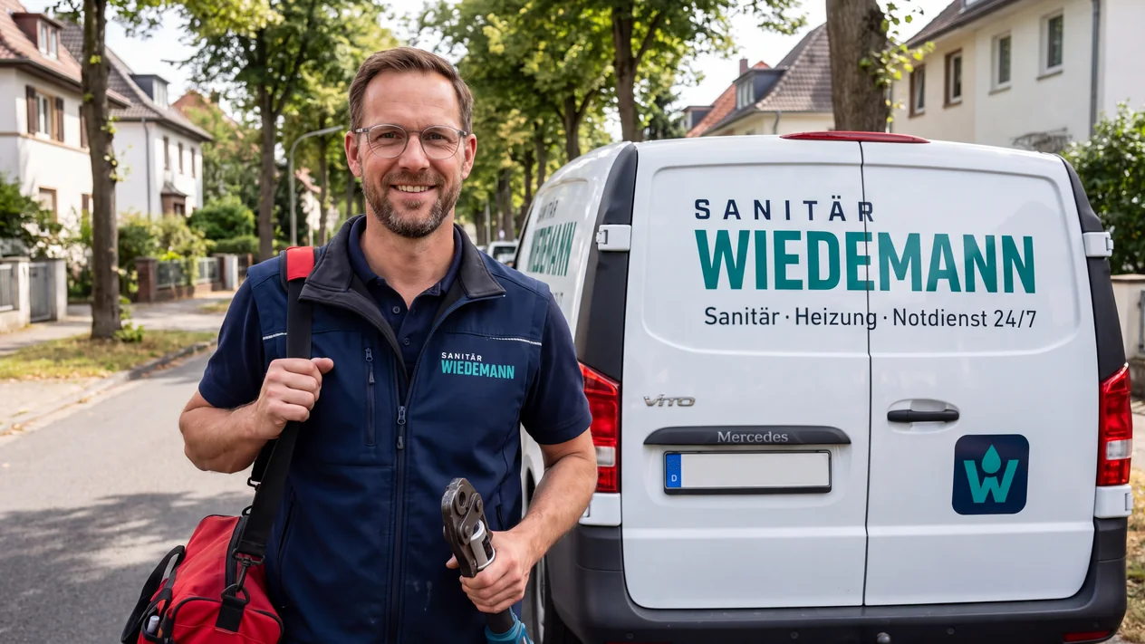Michael Wiedemann, Inhaber von Sanitär Wiedemann, am Einsatzfahrzeug